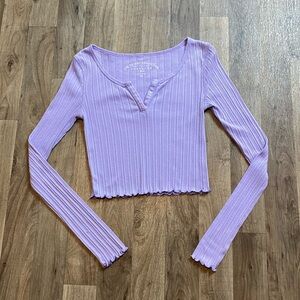 Aeropostal The OG Tee Collection Shrunken Tee Lilac Cropped Long Sleeve XS